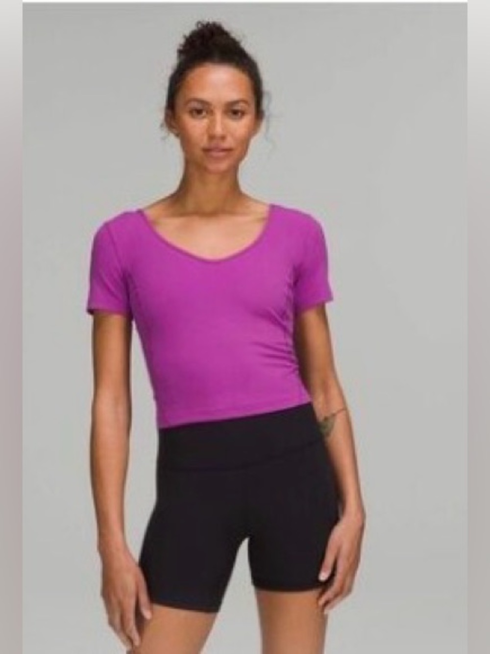 lululemon Align Waist Length Tee Deep Magenta V-Neck Active Crop Top